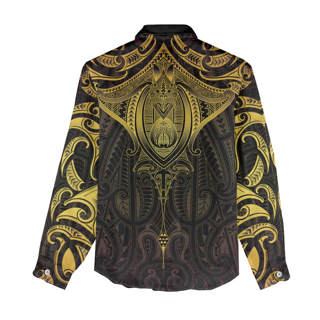 New Zealand Aotearoa Women Casual Shirt Maori Manta Ray Moko Gold LT05 - Polynesian Pride