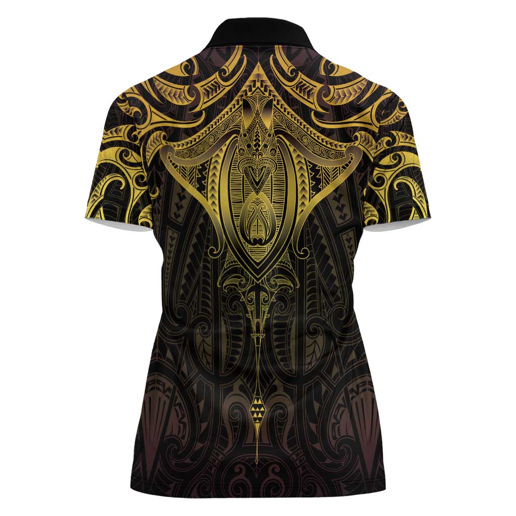 New Zealand Aotearoa Women Polo Shirt Maori Manta Ray Moko Gold LT05 - Polynesian Pride