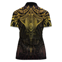 New Zealand Aotearoa Women Polo Shirt Maori Manta Ray Moko Gold LT05 - Polynesian Pride