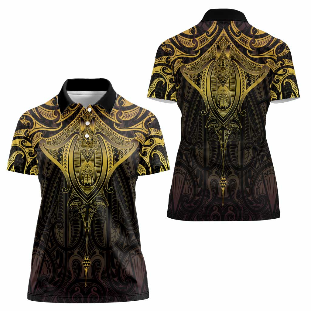 New Zealand Aotearoa Women Polo Shirt Maori Manta Ray Moko Gold LT05 - Polynesian Pride
