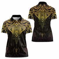 New Zealand Aotearoa Women Polo Shirt Maori Manta Ray Moko Gold LT05 - Polynesian Pride