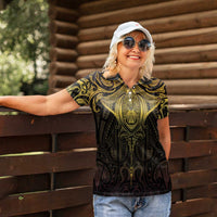 New Zealand Aotearoa Women Polo Shirt Maori Manta Ray Moko Gold LT05 - Polynesian Pride