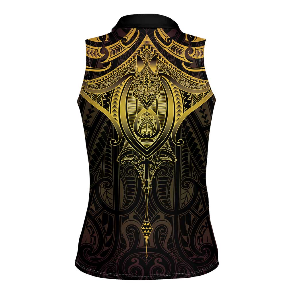 New Zealand Aotearoa Women Sleeveless Polo Shirt Maori Manta Ray Moko Gold LT05 - Polynesian Pride