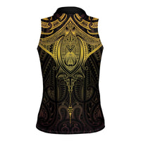 New Zealand Aotearoa Women Sleeveless Polo Shirt Maori Manta Ray Moko Gold LT05 - Polynesian Pride