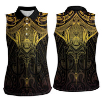 New Zealand Aotearoa Women Sleeveless Polo Shirt Maori Manta Ray Moko Gold LT05 - Polynesian Pride