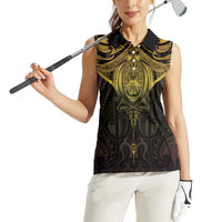 New Zealand Aotearoa Women Sleeveless Polo Shirt Maori Manta Ray Moko Gold LT05 - Polynesian Pride