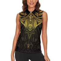 New Zealand Aotearoa Women Sleeveless Polo Shirt Maori Manta Ray Moko Gold LT05 - Polynesian Pride