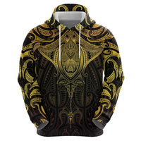 New Zealand Aotearoa Zip Hoodie Maori Manta Ray Moko Gold - Polynesian Pride