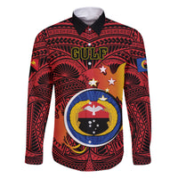 Personalized Papua New Guinea Gulf Province Family Matching Off Shoulder Maxi Dress and Hawaiian Shirt Mix Coat Of Arms Polynesian Pattern LT05 Dad's Shirt - Long Sleeve Red - Polynesian Pride