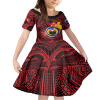 Personalized Papua New Guinea Gulf Province Kid Short Sleeve Dress Mix Coat Of Arms Polynesian Pattern LT05 KID Red - Polynesian Pride