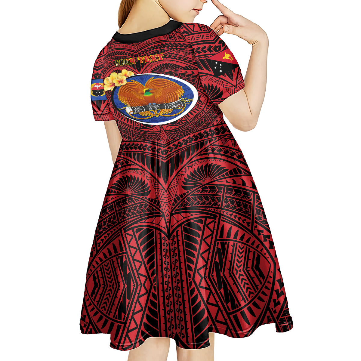 Personalized Papua New Guinea Gulf Province Kid Short Sleeve Dress Mix Coat Of Arms Polynesian Pattern LT05 - Polynesian Pride