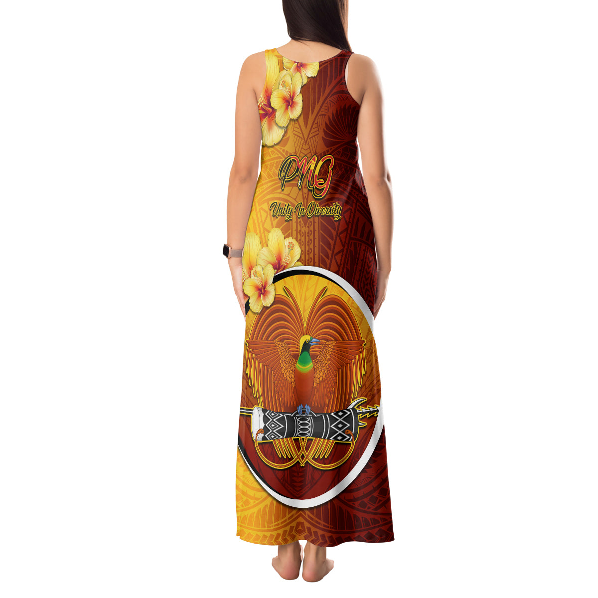 Papua New Guinea Western Province Tank Maxi Dress Mix Coat Of Arms Polynesian Pattern LT05 - Polynesian Pride