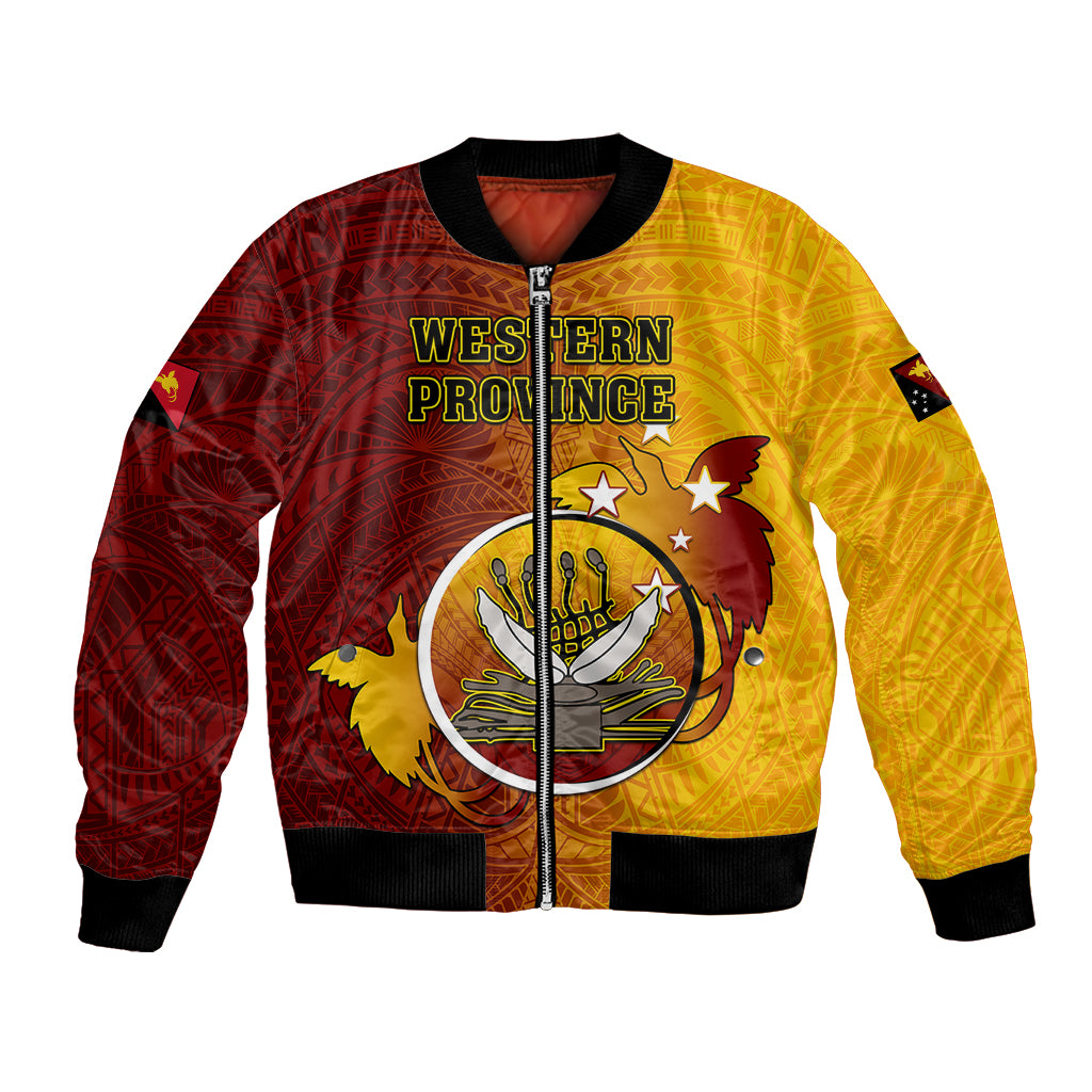 Personalized Papua New Guinea Western Province Bomber Jacket Mix Coat Of Arms Polynesian Pattern LT05 Unisex Red - Polynesian Pride