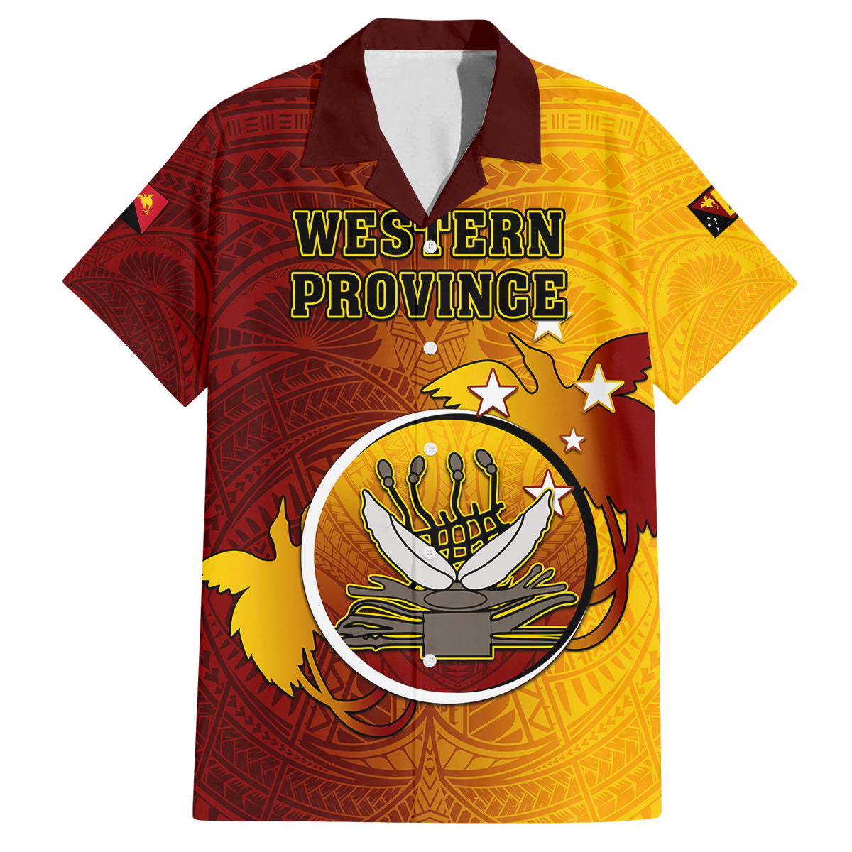 Personalized Papua New Guinea Western Province Family Matching Off Shoulder Long Sleeve Dress and Hawaiian Shirt Mix Coat Of Arms Polynesian Pattern LT05 Dad's Shirt - Short Sleeve Red - Polynesian Pride