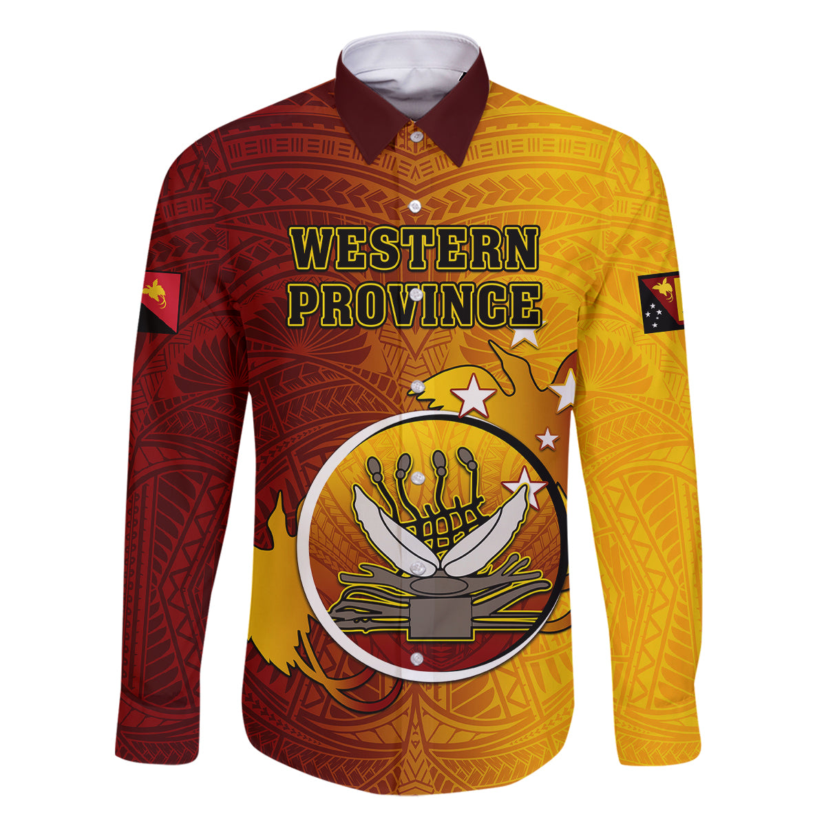 Personalized Papua New Guinea Western Province Family Matching Off Shoulder Long Sleeve Dress and Hawaiian Shirt Mix Coat Of Arms Polynesian Pattern LT05 Dad's Shirt - Long Sleeve Red - Polynesian Pride