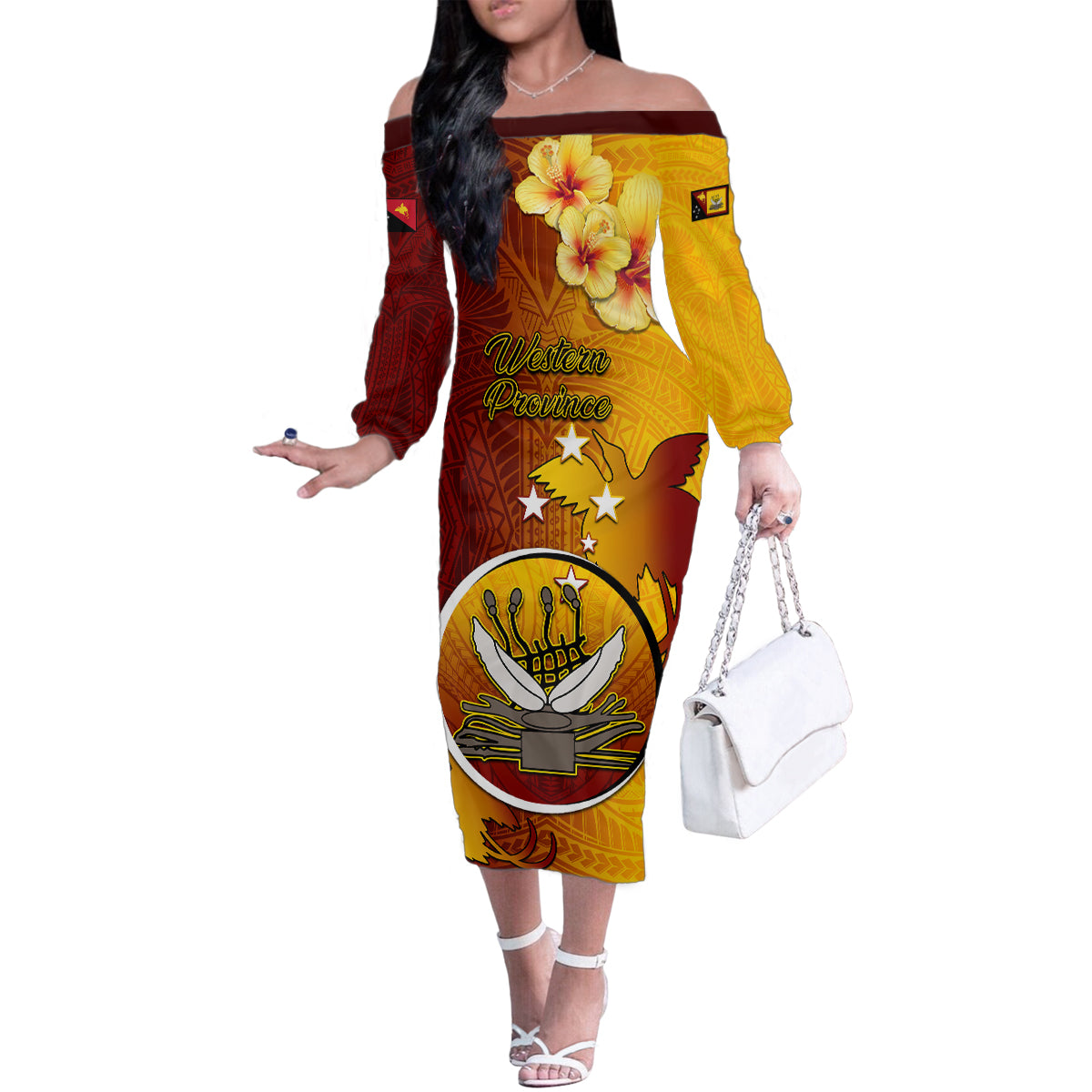 Personalized Papua New Guinea Western Province Family Matching Off Shoulder Long Sleeve Dress and Hawaiian Shirt Mix Coat Of Arms Polynesian Pattern LT05 Mom's Dress Red - Polynesian Pride
