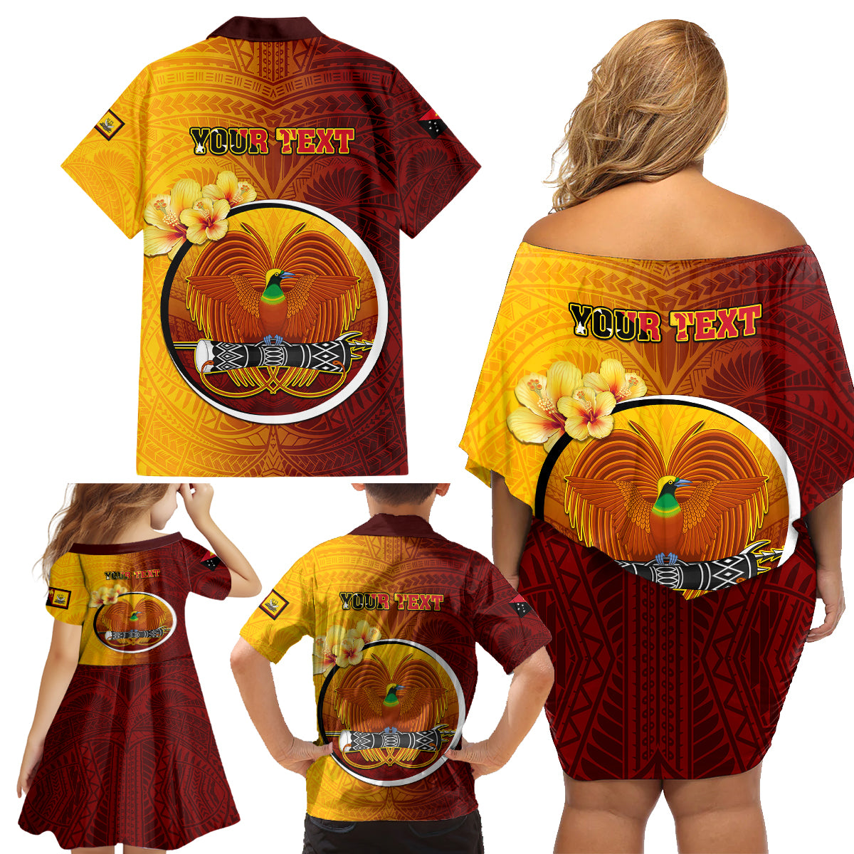 Personalized Papua New Guinea Western Province Family Matching Off Shoulder Short Dress and Hawaiian Shirt Mix Coat Of Arms Polynesian Pattern LT05 - Polynesian Pride