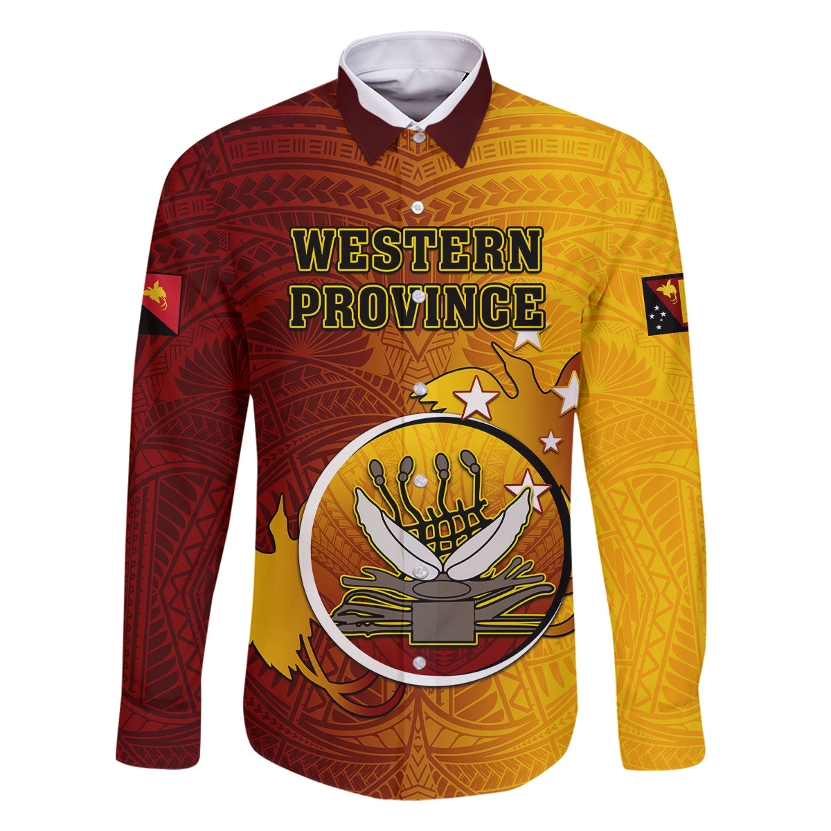 Personalized Papua New Guinea Western Province Family Matching Off Shoulder Short Dress and Hawaiian Shirt Mix Coat Of Arms Polynesian Pattern LT05 Dad's Shirt - Long Sleeve Red - Polynesian Pride