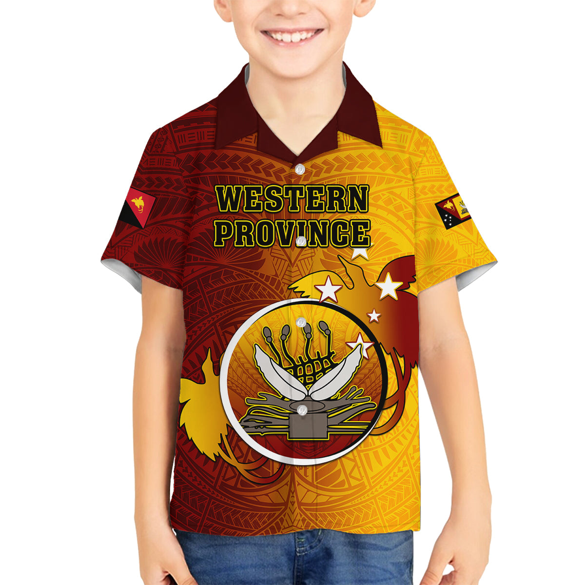 Personalized Papua New Guinea Western Province Family Matching Tank Maxi Dress and Hawaiian Shirt Mix Coat Of Arms Polynesian Pattern LT05 Son's Shirt Red - Polynesian Pride