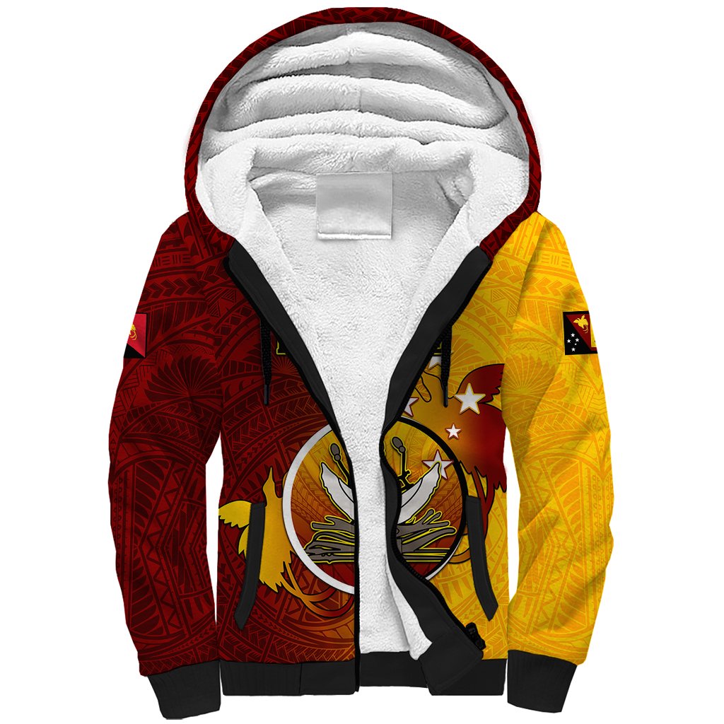 Personalized Papua New Guinea Western Province Sherpa Hoodie Mix Coat Of Arms Polynesian Pattern LT05 Unisex Red - Polynesian Pride