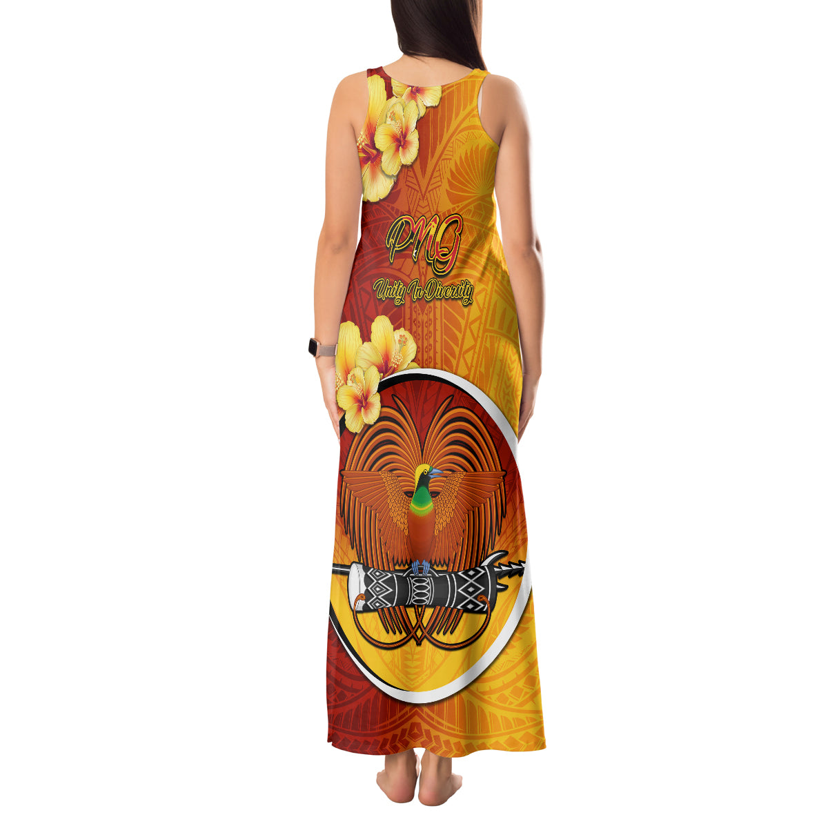Papua New Guinea Madang Province Tank Maxi Dress Mix Coat Of Arms Polynesian Pattern LT05 - Polynesian Pride