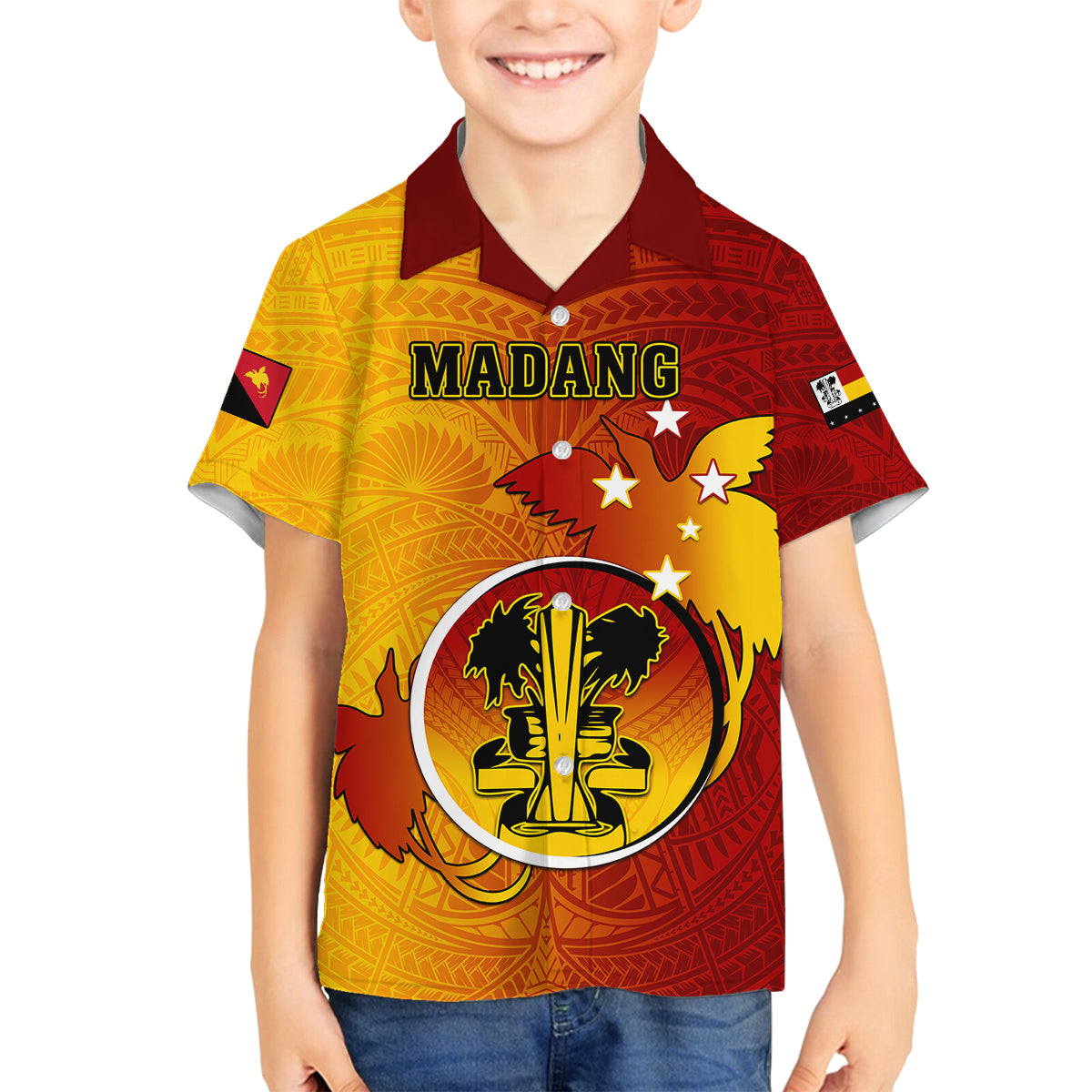Personalized Papua New Guinea Madang Province Family Matching Tank Maxi Dress and Hawaiian Shirt Mix Coat Of Arms Polynesian Pattern LT05 Son's Shirt Yellow - Polynesian Pride