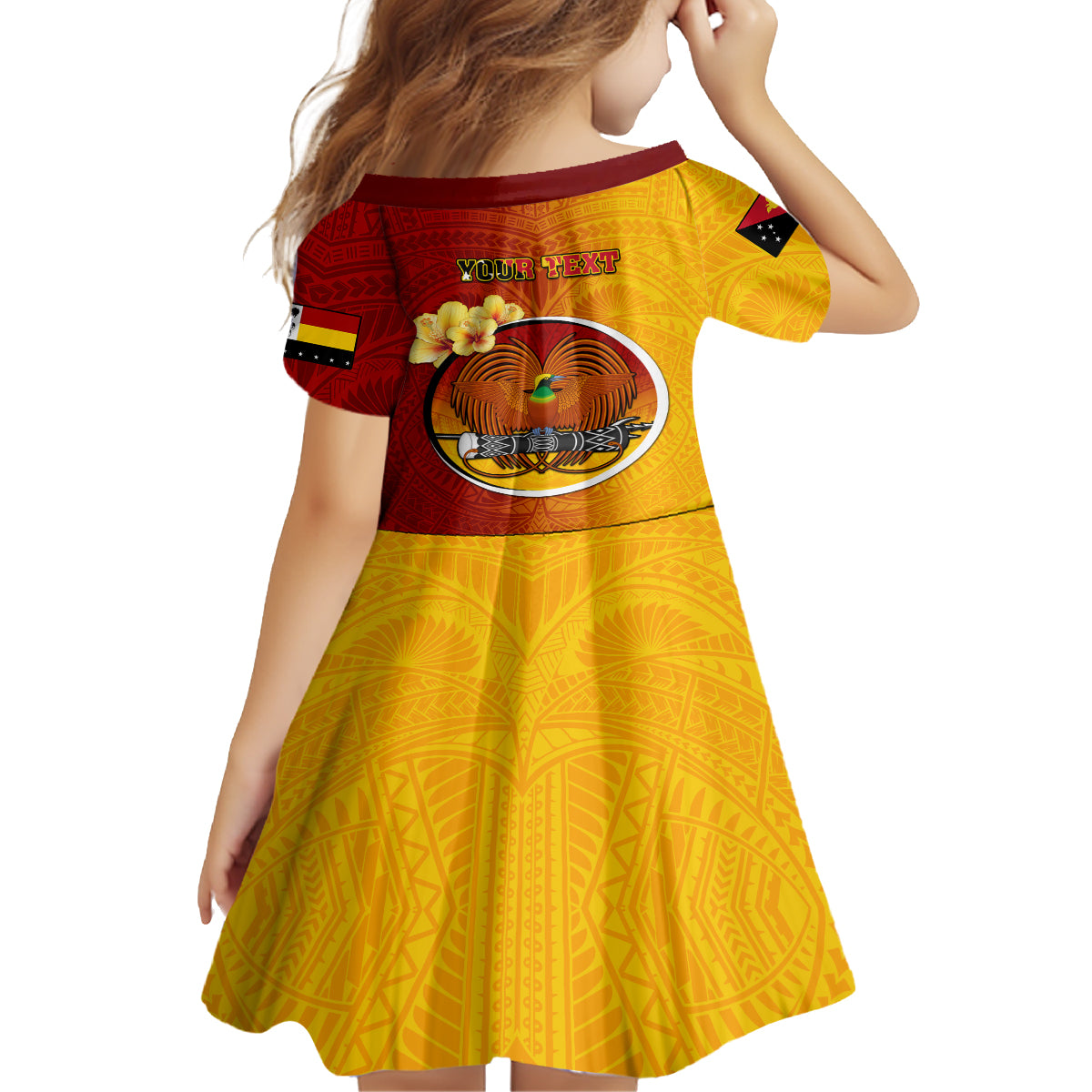 Personalized Papua New Guinea Madang Province Kid Short Sleeve Dress Mix Coat Of Arms Polynesian Pattern LT05 - Polynesian Pride