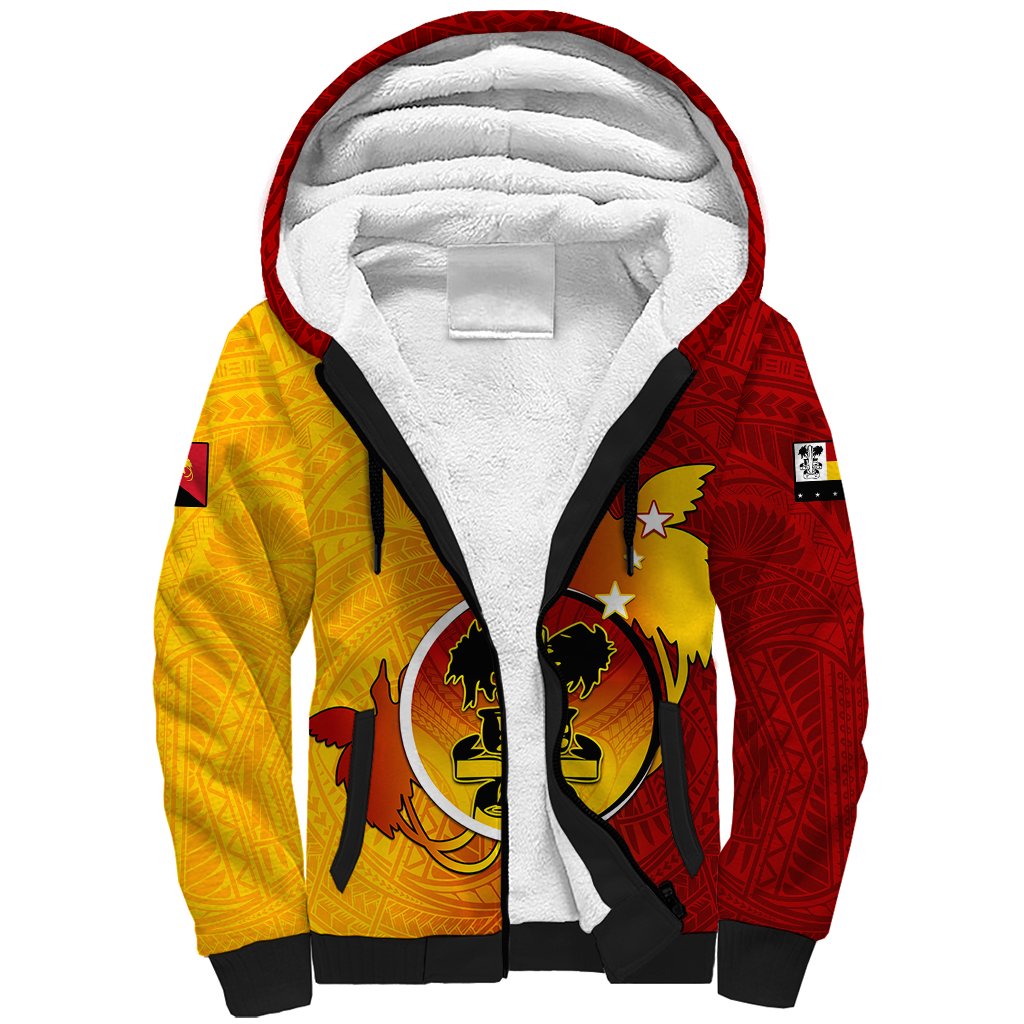 Personalized Papua New Guinea Madang Province Sherpa Hoodie Mix Coat Of Arms Polynesian Pattern LT05 Unisex Yellow - Polynesian Pride