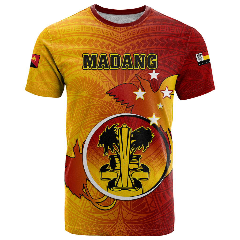 Personalized Papua New Guinea Madang Province T Shirt Mix Coat Of Arms Polynesian Pattern LT05 Yellow - Polynesian Pride