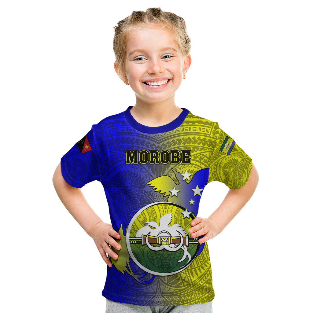 Papua New Guinea Morobe Province Kid T Shirt Mix Coat Of Arms Polynesian Pattern LT05 Yellow - Polynesian Pride