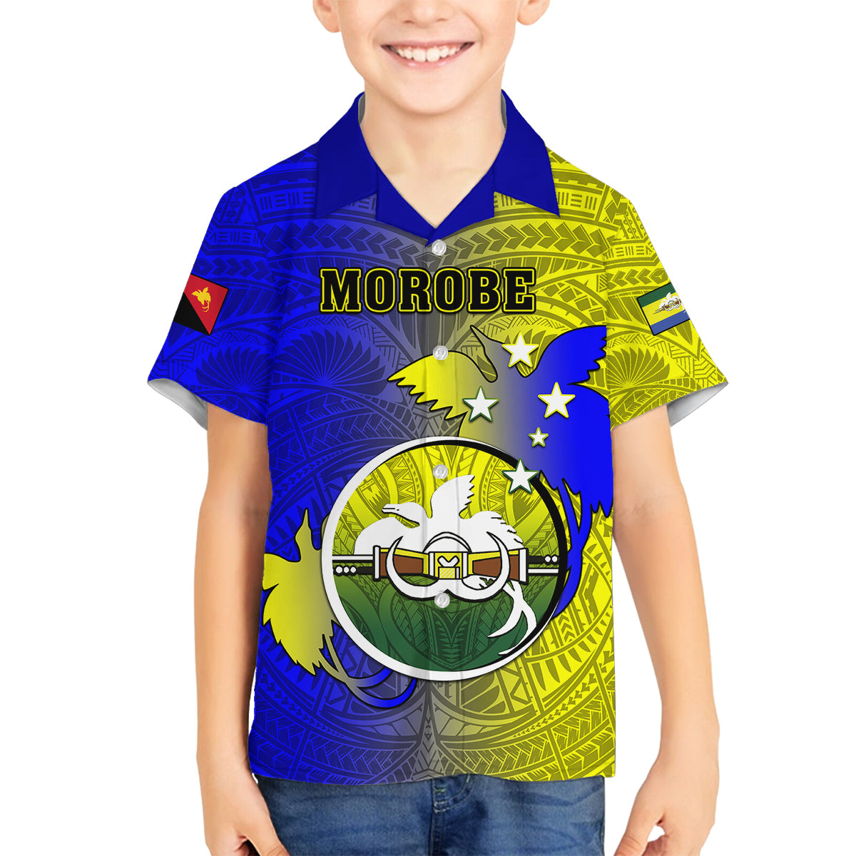 Personalized Papua New Guinea Morobe Province Family Matching Tank Maxi Dress and Hawaiian Shirt Mix Coat Of Arms Polynesian Pattern LT05 Son's Shirt Yellow - Polynesian Pride