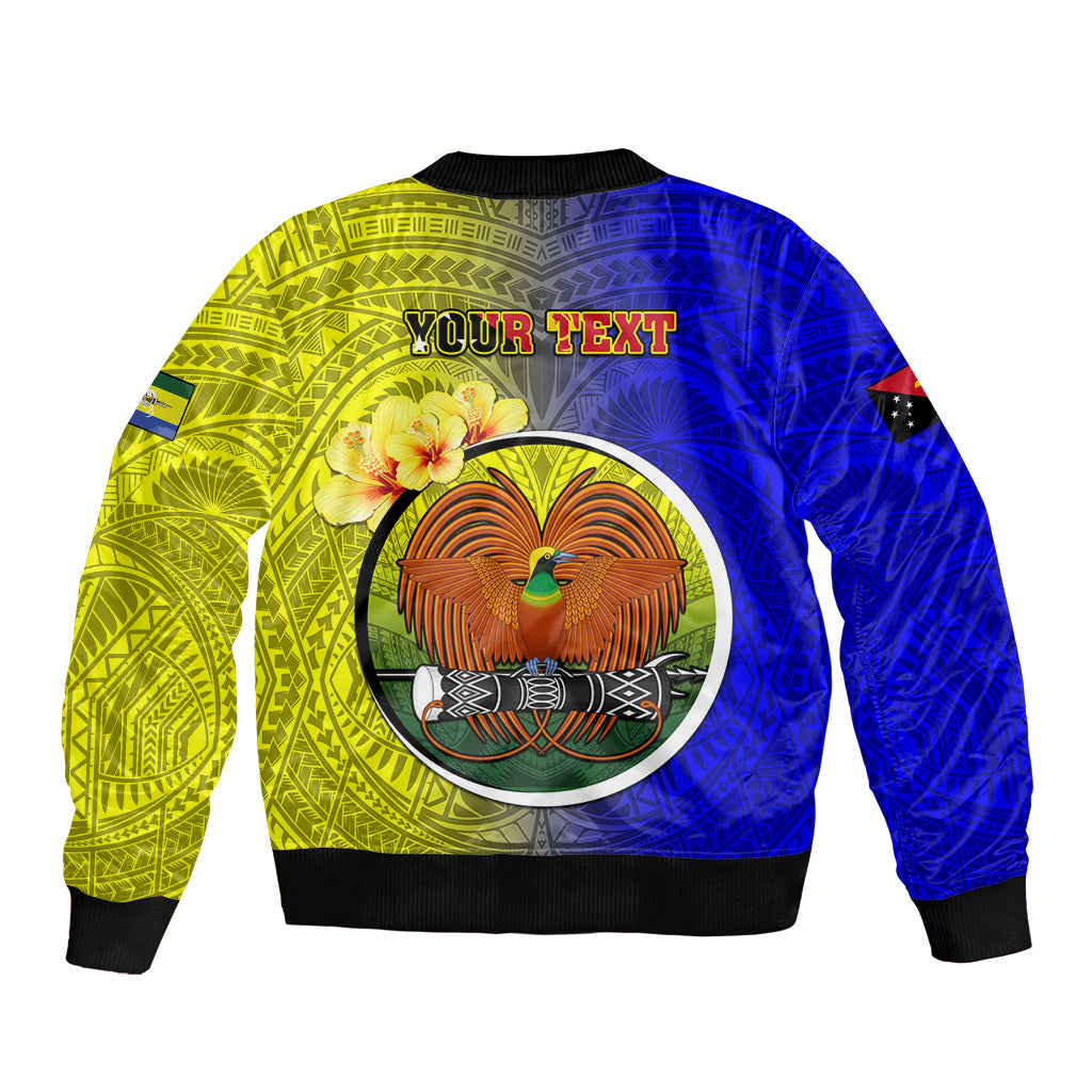 Personalized Papua New Guinea Morobe Province Sleeve Zip Bomber Jacket Mix Coat Of Arms Polynesian Pattern LT05 - Polynesian Pride