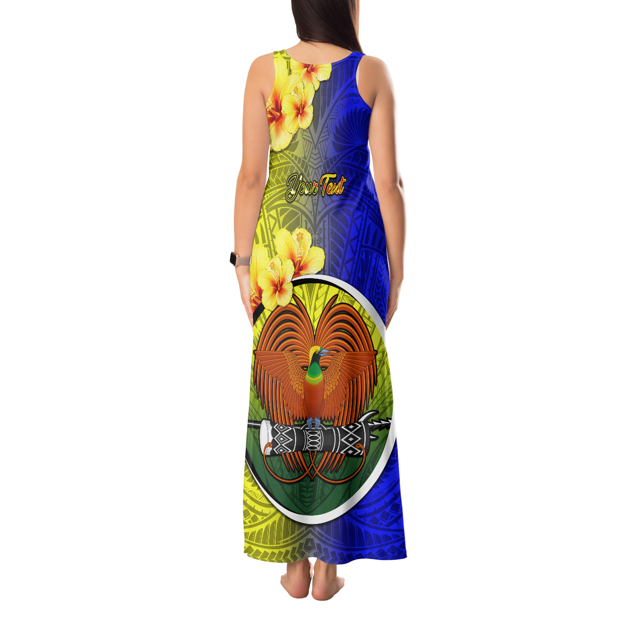 Personalized Papua New Guinea Morobe Province Tank Maxi Dress Mix Coat Of Arms Polynesian Pattern LT05 - Polynesian Pride
