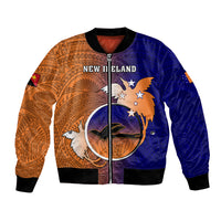 Personalized Papua New Guinea New Ireland Province Bomber Jacket Mix Coat Of Arms Polynesian Pattern LT05 Unisex Blue - Polynesian Pride