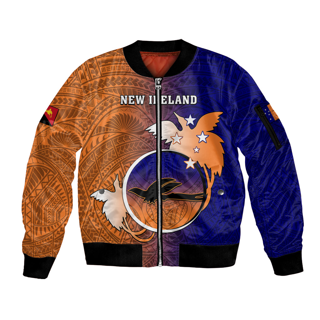 Personalized Papua New Guinea New Ireland Province Sleeve Zip Bomber Jacket Mix Coat Of Arms Polynesian Pattern LT05 Unisex Blue - Polynesian Pride
