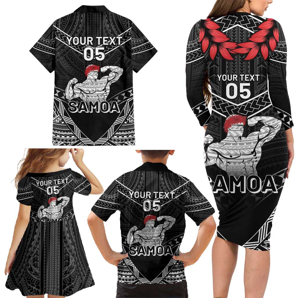 Custom Samoa Wrestling Family Matching Long Sleeve Bodycon Dress and Hawaiian Shirt Samoan Wrestler Ulafala Style LT05 - Polynesian Pride