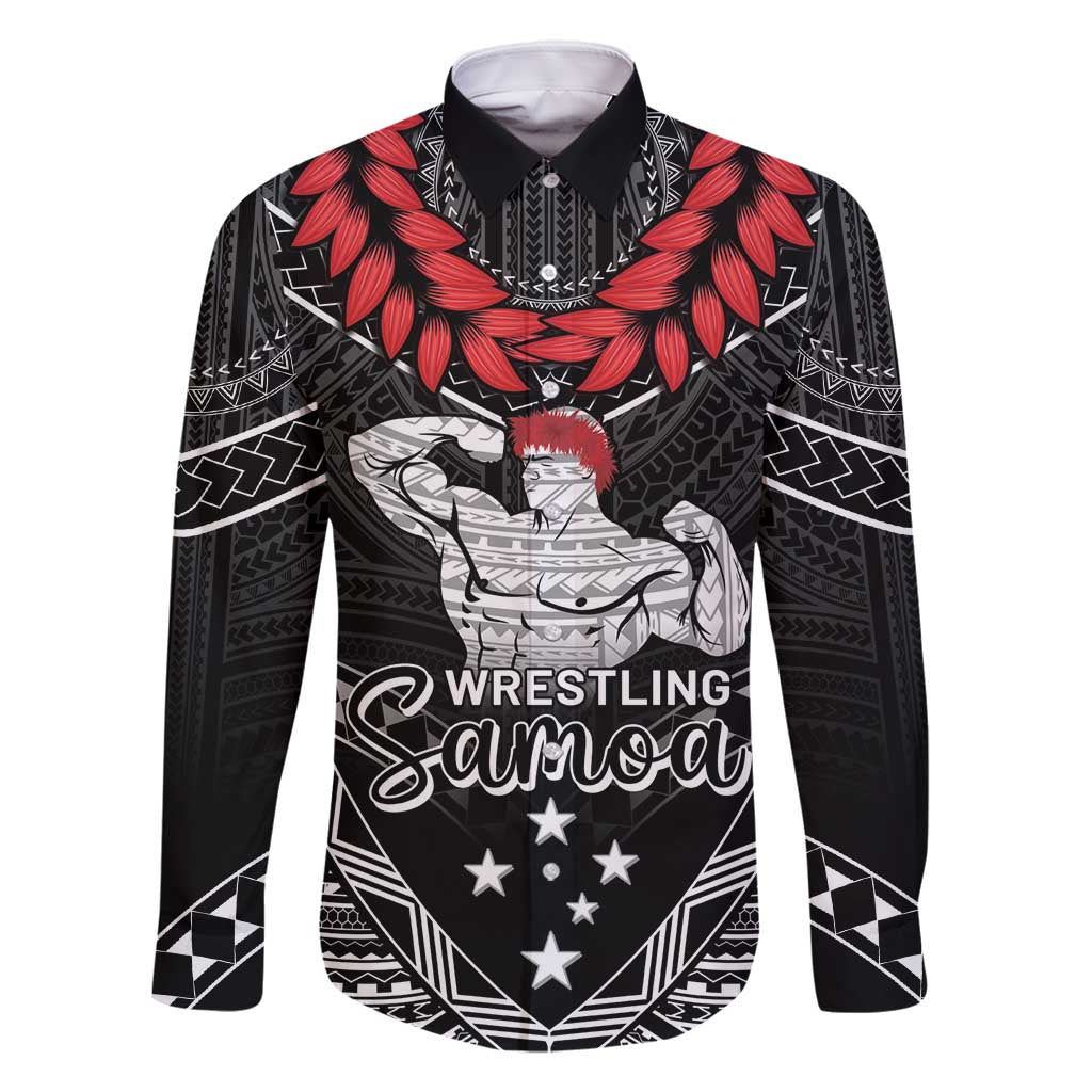 Custom Samoa Wrestling Family Matching Long Sleeve Bodycon Dress and Hawaiian Shirt Samoan Wrestler Ulafala Style LT05 Dad's Shirt - Long Sleeve Black - Polynesian Pride