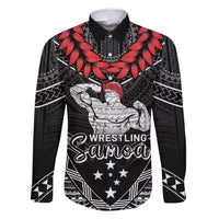 Custom Samoa Wrestling Family Matching Long Sleeve Bodycon Dress and Hawaiian Shirt Samoan Wrestler Ulafala Style LT05 Dad's Shirt - Long Sleeve Black - Polynesian Pride