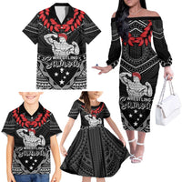 Custom Samoa Wrestling Family Matching Off The Shoulder Long Sleeve Dress and Hawaiian Shirt Samoan Wrestler Ulafala Style LT05 - Polynesian Pride