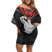 Custom Samoa Wrestling Family Matching Off Shoulder Short Dress and Hawaiian Shirt Samoan Wrestler Ulafala Style