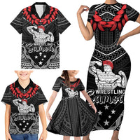 Custom Samoa Wrestling Family Matching Short Sleeve Bodycon Dress and Hawaiian Shirt Samoan Wrestler Ulafala Style LT05 - Polynesian Pride