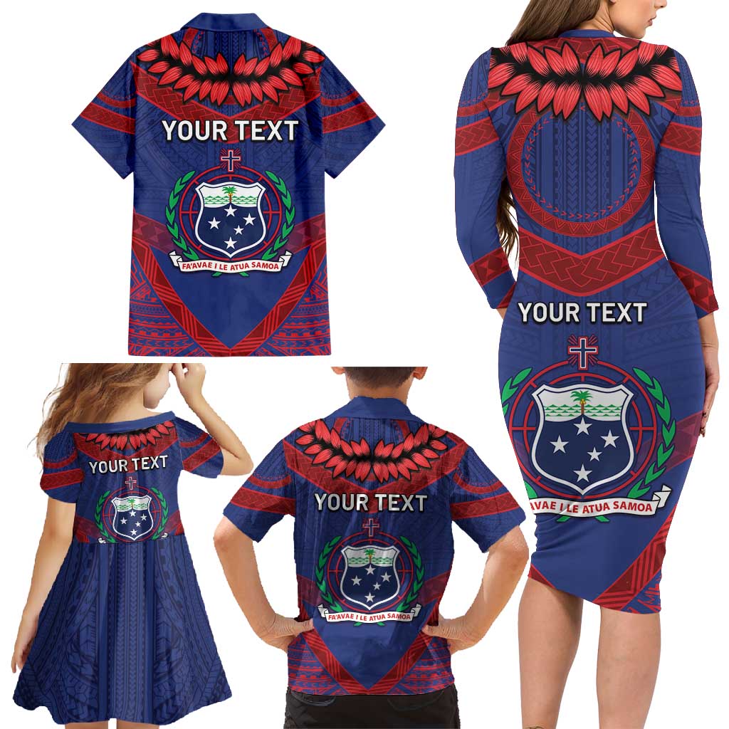 Personalised FAST Party Samoa Family Matching Long Sleeve Bodycon Dress and Hawaiian Shirt Samoan Coat Of Arms Ulafala Style LT05 - Polynesian Pride