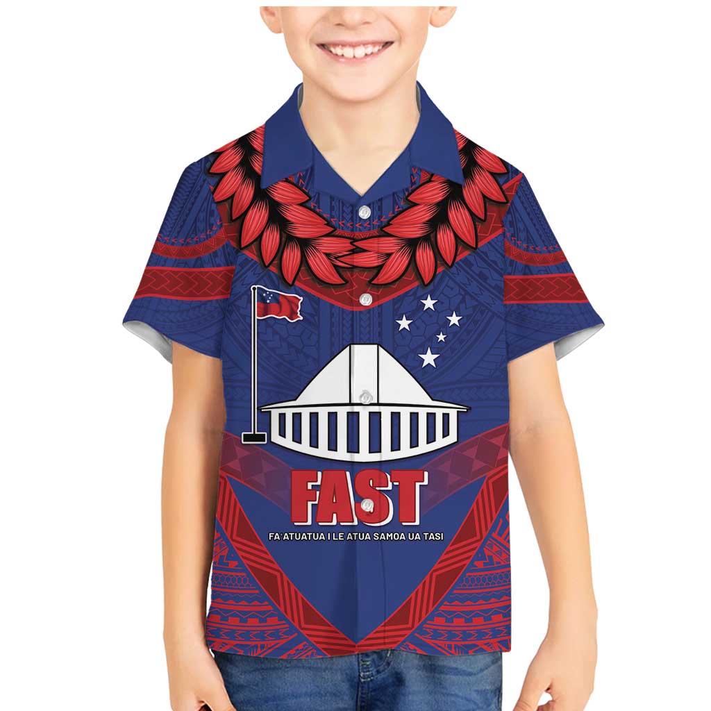 Personalised FAST Party Samoa Family Matching Mermaid Dress and Hawaiian Shirt Samoan Coat Of Arms Ulafala Style LT05 Son's Shirt Blue - Polynesian Pride