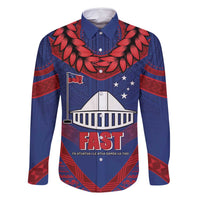 Personalised FAST Party Samoa Family Matching Off Shoulder Maxi Dress and Hawaiian Shirt Samoan Coat Of Arms Ulafala Style LT05 Dad's Shirt - Long Sleeve Blue - Polynesian Pride