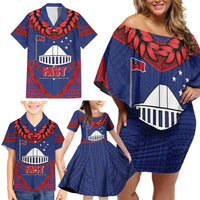 Personalised FAST Party Samoa Family Matching Off Shoulder Short Dress and Hawaiian Shirt Samoan Coat Of Arms Ulafala Style LT05 - Polynesian Pride