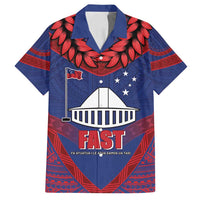 Personalised FAST Party Samoa Family Matching Off Shoulder Short Dress and Hawaiian Shirt Samoan Coat Of Arms Ulafala Style LT05 Dad's Shirt - Short Sleeve Blue - Polynesian Pride