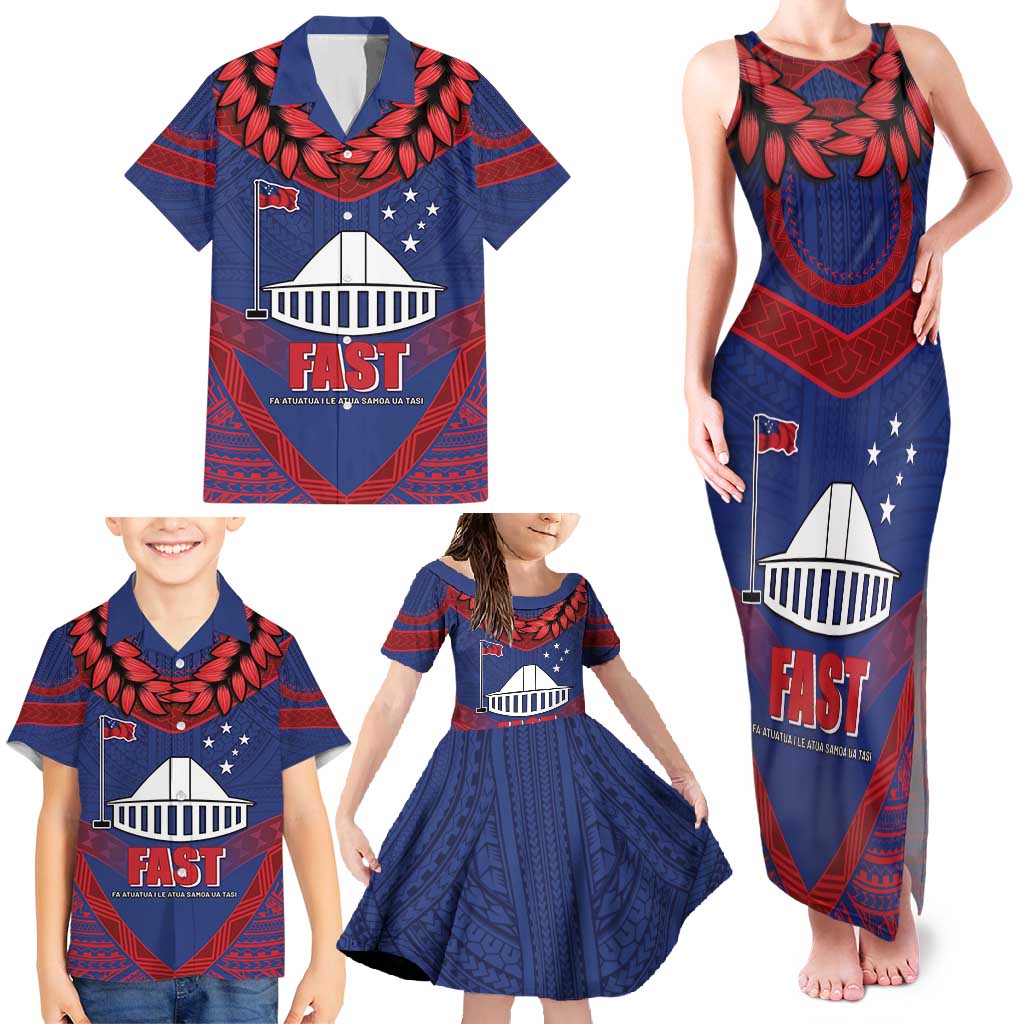 Personalised FAST Party Samoa Family Matching Tank Maxi Dress and Hawaiian Shirt Samoan Coat Of Arms Ulafala Style LT05 - Polynesian Pride