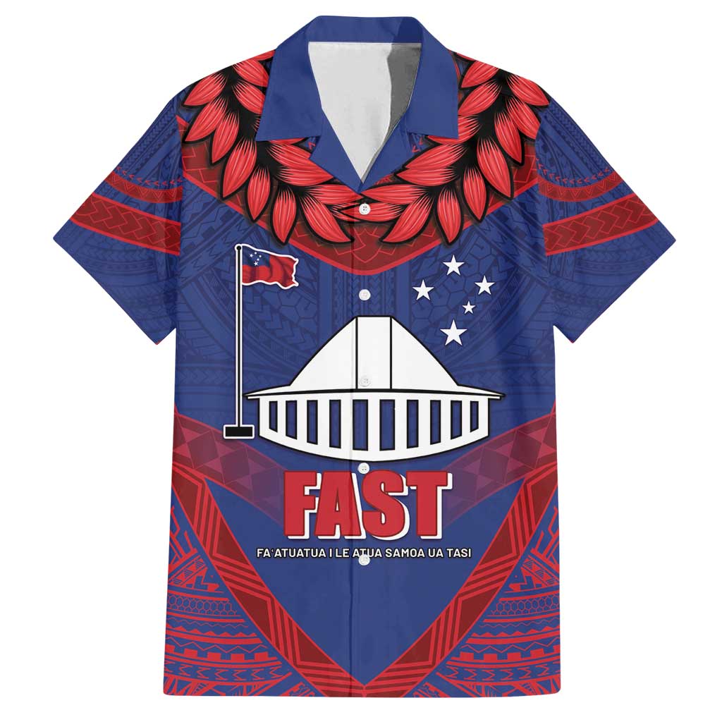 Personalised FAST Party Samoa Family Matching Tank Maxi Dress and Hawaiian Shirt Samoan Coat Of Arms Ulafala Style LT05 Dad's Shirt - Short Sleeve Blue - Polynesian Pride