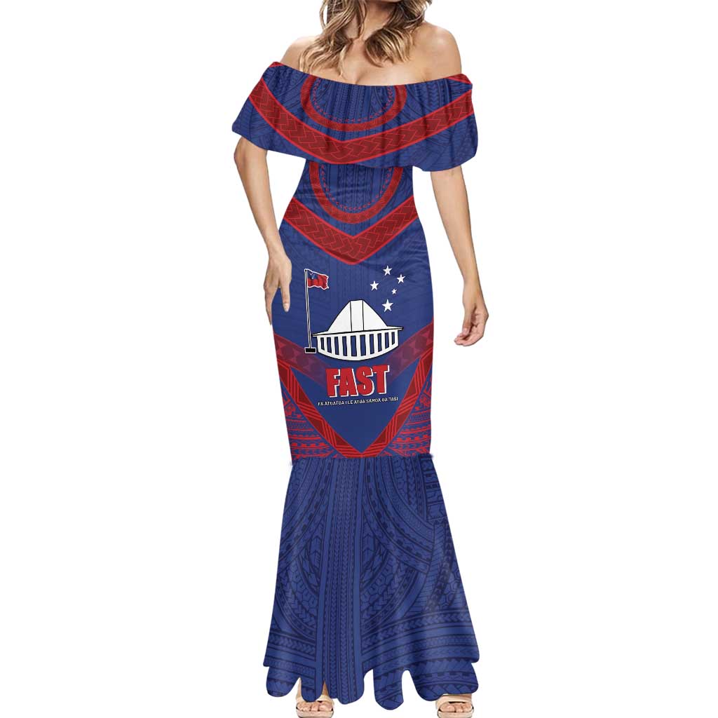 Personalised FAST Party Samoa Mermaid Dress Samoan Coat Of Arms Ulafala Style
