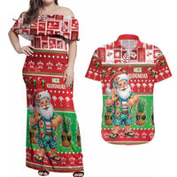 Mele Kalikimaka Hawaii Christmas Couples Matching Off Shoulder Maxi Dress and Hawaiian Shirt Funny Santa 67 Gen Alpha Slang LT05 Red - Polynesian Pride